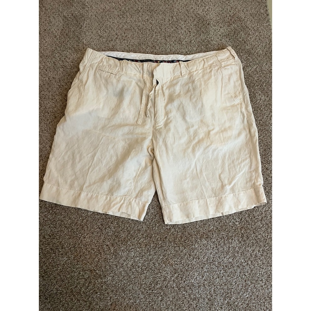 VTG Polo Ralph Lauren Men's Shorts 42 Cream Linen Silk Blend Drawstring Casual